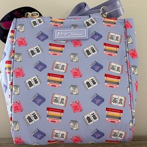 NEW Betsey Johnson Lilac/White/Multi Color "Books" Insulated Lunch Tote Bag